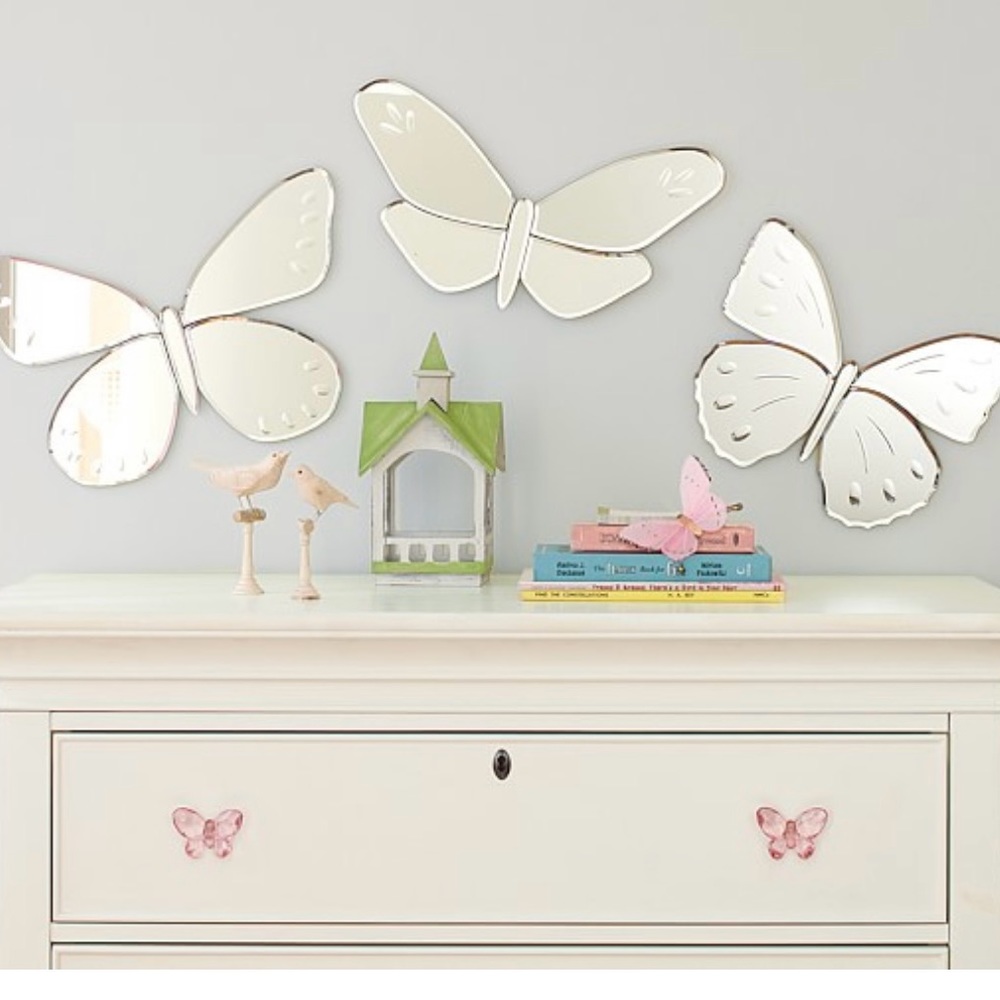 Set of Pottery Barn Kids glass mirrors in the shape of 3 different butterflies.